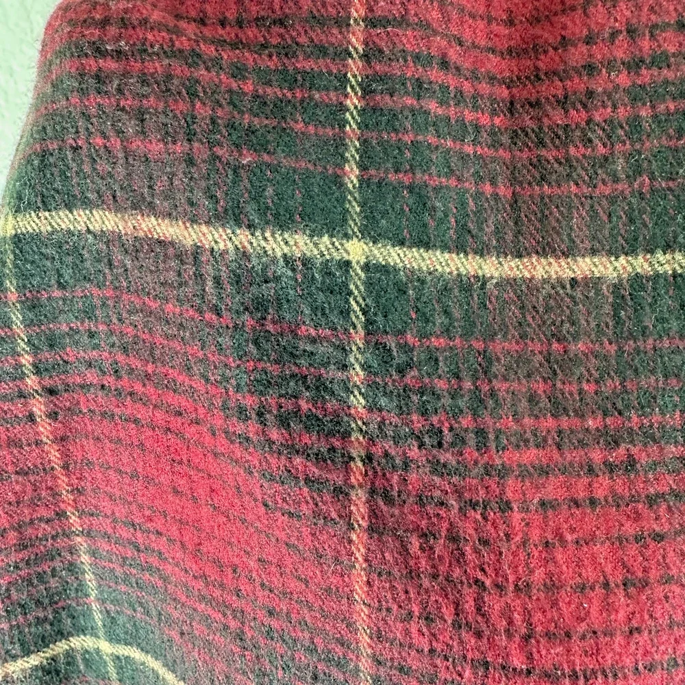 Christian Dior 100% Acrylic Cashmaire Tasseled Plaid Maroon Black Scarf 48